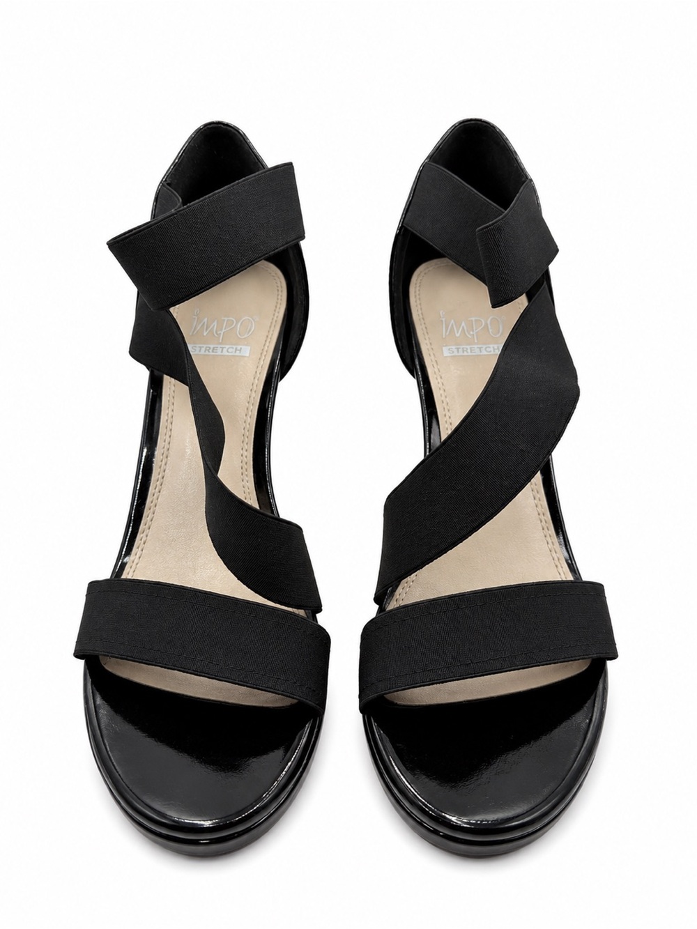 IMPO Stretch Women’s Black Strappy Comfort Sandals Size 8M Elastic Slip-On